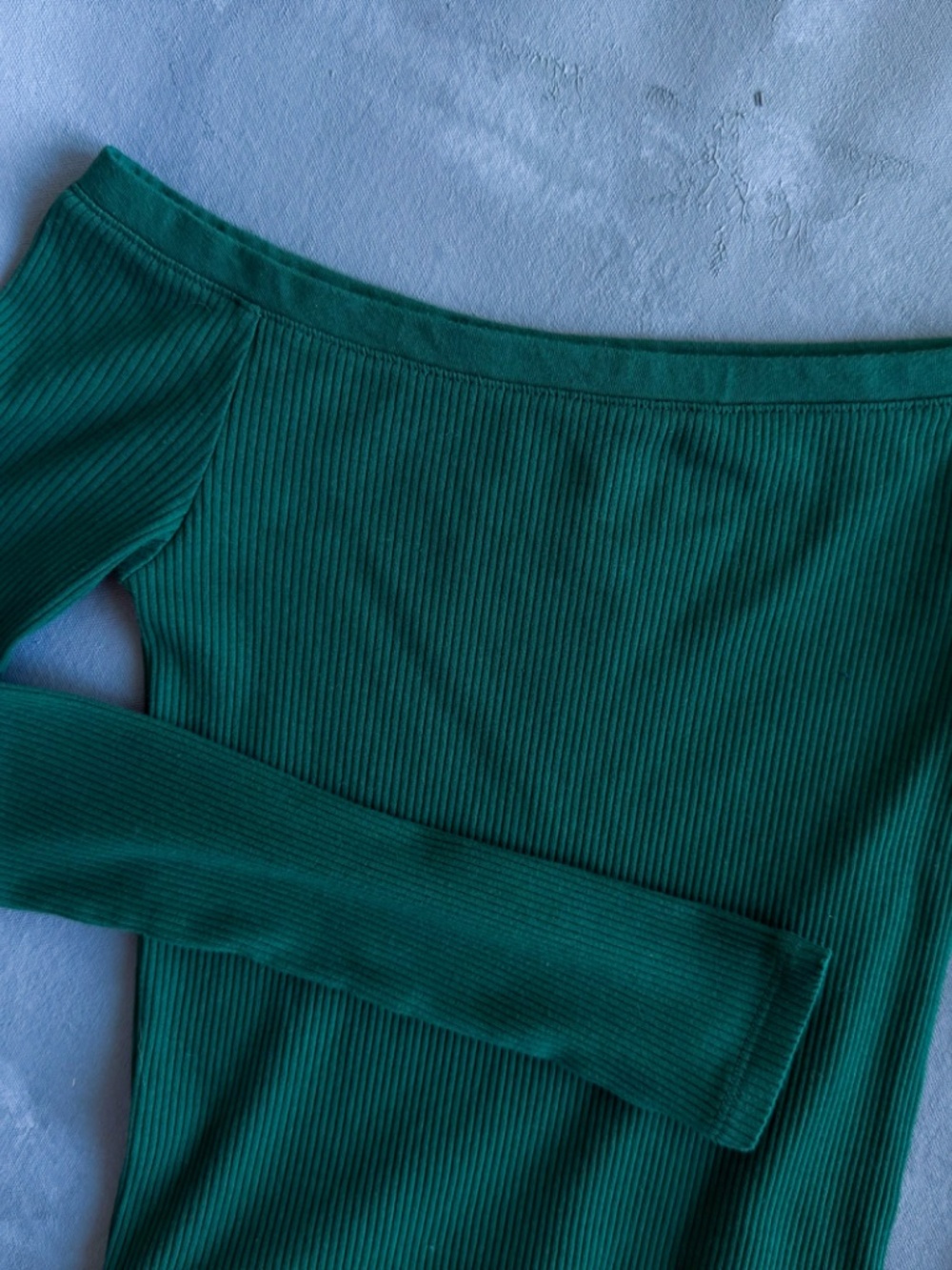 GAP Ribbed Long Sleeve Off the Shoulder Bodysuit, Green Size Small NWOT